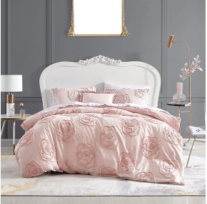 King Duvet Cover Set, Reversible Cotton Bedding with Matching Shams & Bonus Throw Pillow, Ideal for All Seasons (Rambling Roses Pink, King)