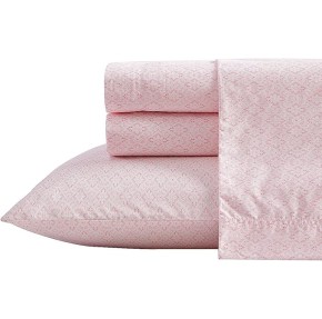 Twin Sheet Set, Cotton Percale Bedding Set, Crisp & Cool, Lightweight & Breathable (Diamond Lace Pink, Twin)