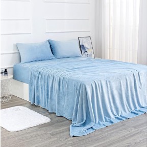 Micro Fleece Bed Sheet Set Twin Size,Velvet Plush Sheets and Pillowcase Set with Extra Deep Pockets, Extra Soft, No Pilling and Cozy Warmth for All Season (Twin Blue 3 Piece)