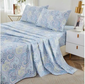 Blue Paisley Queen Size Sheet Set Luxury Floral Boho Bohemian Medallio Neutral Bedding Collections 800 Thread Count 100% Egyptian Cotton Deep Pocket, 4 Piece