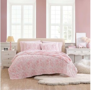 Twin Quilt Set, Reversible Brushed Microfiber Bedding with Matching Sham, Diamond Stitched Bedroom Decor (Butterfly Ombre Pink, Twin)