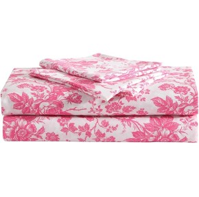 Queen Sheets, Soft & Lightweight Bedding, Fade & Wrinkle Resistant (Betseys Toile Pink, Queen)