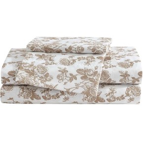 Twin Sheet Set, Soft & Lightweight Bedding, Fade & Wrinkle Resistant (Garden Toile Brown, Twin)