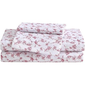 Twin Sheet Set, Soft & Lightweight Bedding, Fade & Wrinkle Resistant (Floral Toile Pink, Twin)