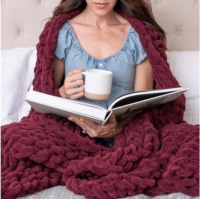 Chunky Knit Blanket Throw 50x60, Red Wine Chunky Knit Throw Blanket for Couch, Large Chunky Knitted Throw Blanket, Chenille Throw Blanket, Knit Throw Blanket for Bed, Knit Chunky Blanket