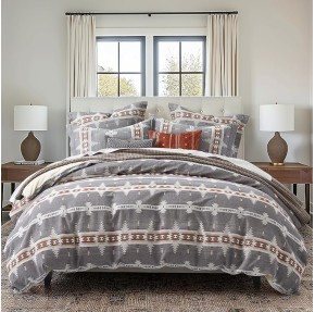 Corrales Duvet Cover Set - King Duvet Cover + Two King Pillow Shams - Aztec - Grey, Brick Red, Cream and Taupe - Duvet Cover (106 x 94in.) and Pillow Shams (36 x 20in.) - Cotton