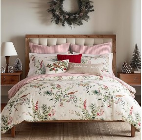 Winterberry Forest Duvet Cover Set - King Duvet Cover (106 x 94in.)+ Two King Pillow Cases (36 x 20in.) - Berry Branches - Green Red Grey and Cream - Cotton