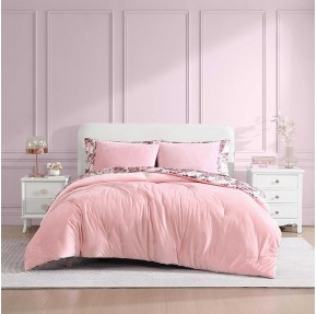 Full/Queen Comforter Set, Velvet Bedding with Matching Shams, Floral Home Decor, Oeko-Tex Certified (Velvet Solid Pink, Full/Queen)